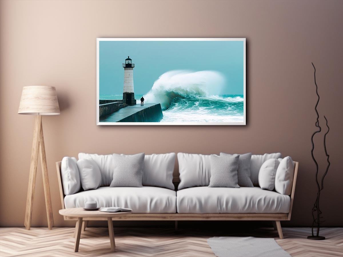 Coastal lighthouse wave Canvas Print