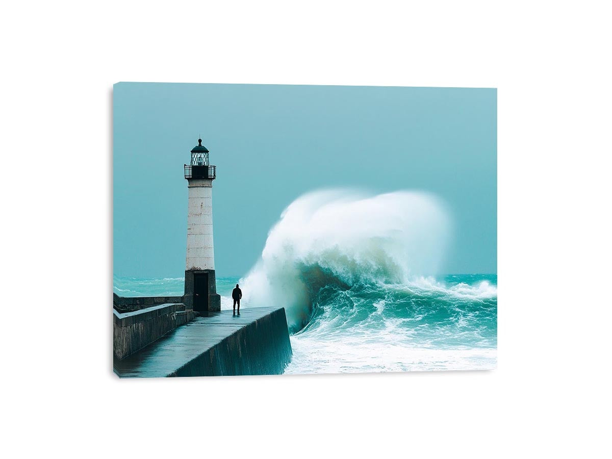 Coastal lighthouse wave Canvas Print