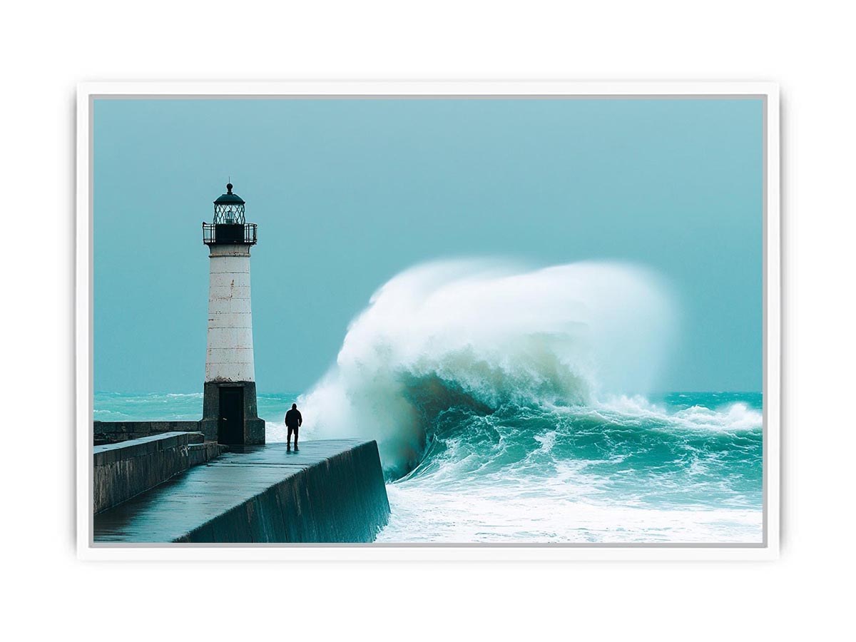 Coastal lighthouse wave Canvas Print