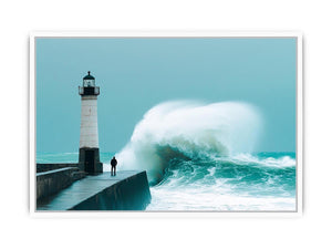 Coastal lighthouse wave Canvas Print