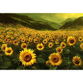 Panoramic sunflower valley landscape canvas art for a calm modern living room.