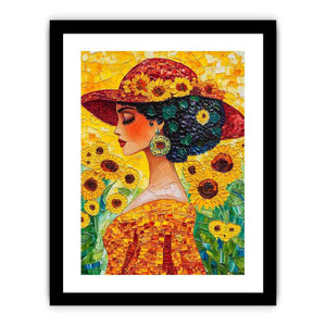 Elegant woman portrait Canvas Print with sunflowers and red hat