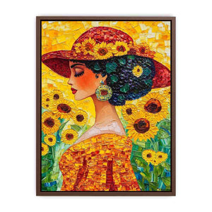 Elegant woman portrait Canvas Print with sunflowers and red hat