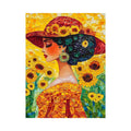 Elegant woman portrait Canvas Print with sunflowers and red hat