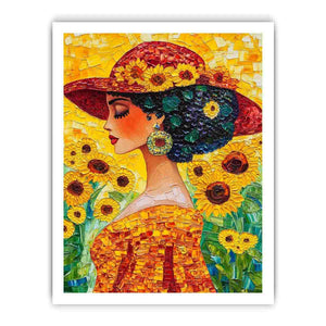 Elegant woman portrait Canvas Print with sunflowers and red hat