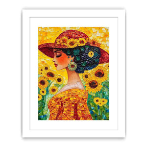 Elegant woman portrait Canvas Print with sunflowers and red hat