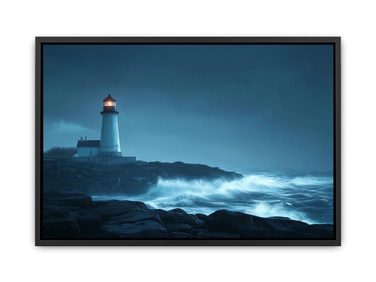 Moody lighthouse Canvas Print with ocean waves