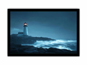 Moody lighthouse Canvas Print with ocean waves