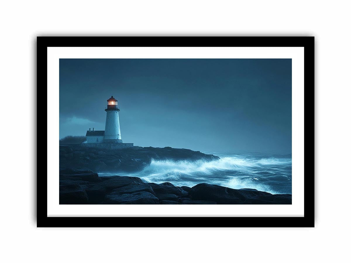 Moody lighthouse Canvas Print with ocean waves