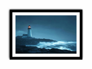 Moody lighthouse Canvas Print with ocean waves