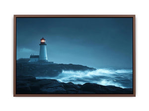 Moody lighthouse Canvas Print with ocean waves