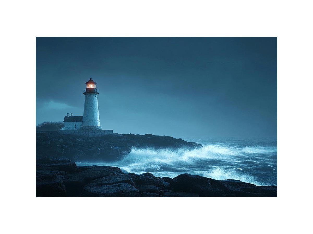 Moody lighthouse Canvas Print with ocean waves