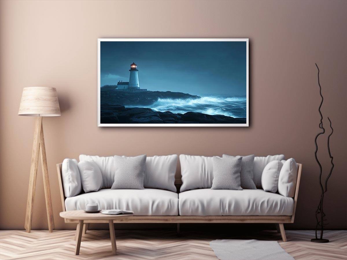Moody lighthouse Canvas Print with ocean waves