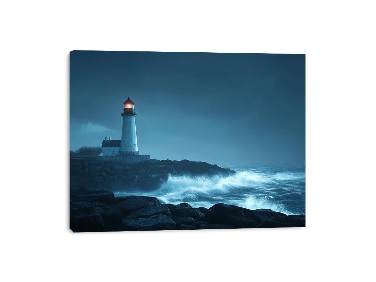 Moody lighthouse Canvas Print with ocean waves