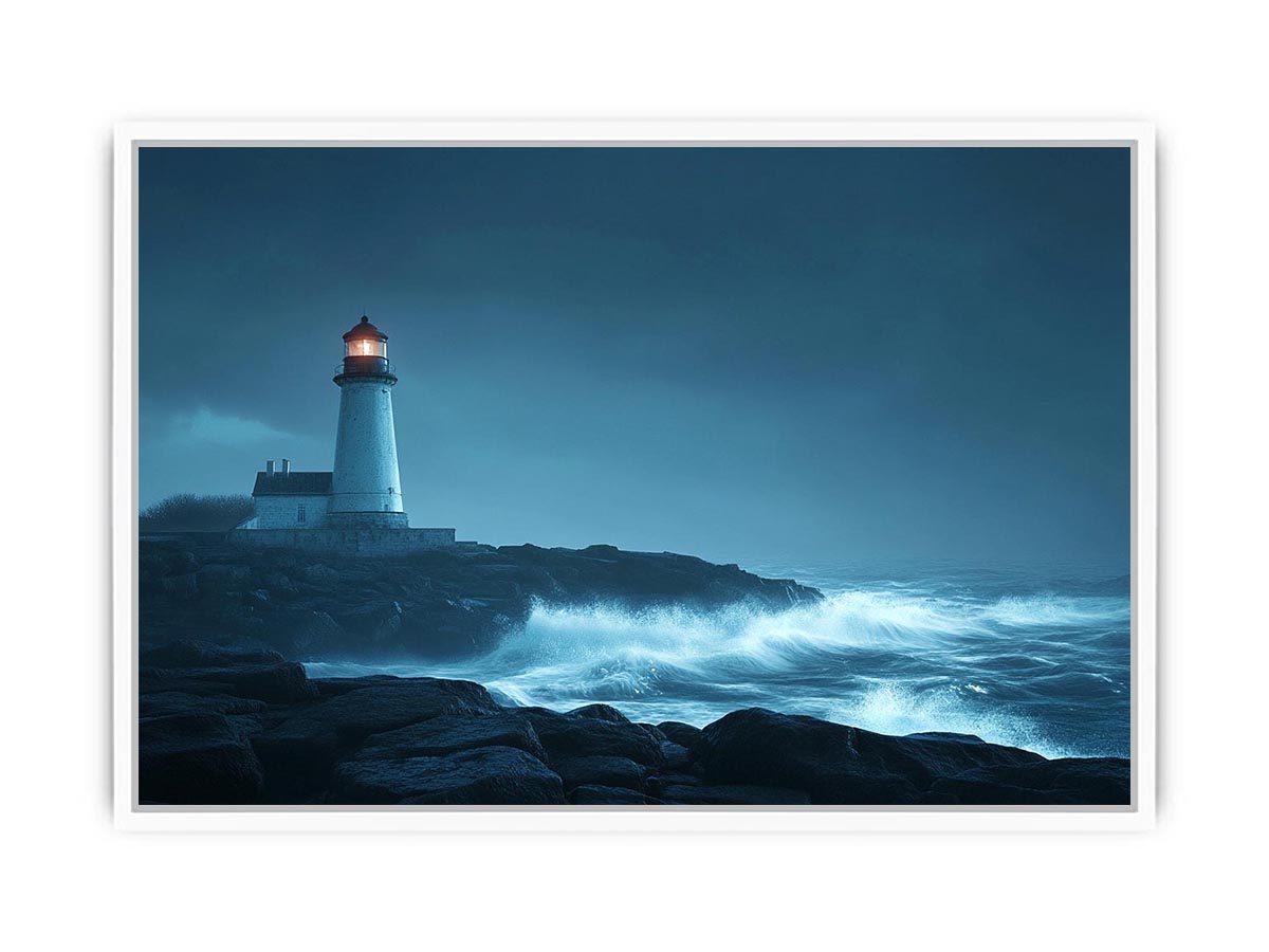Moody lighthouse Canvas Print with ocean waves