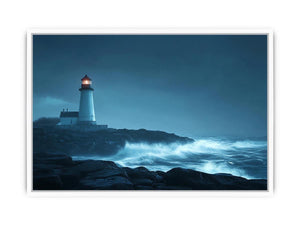 Moody lighthouse Canvas Print with ocean waves
