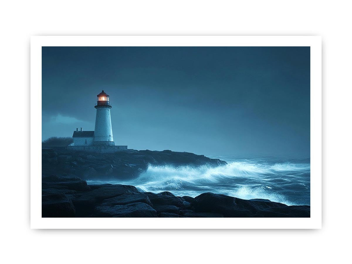 Moody lighthouse Canvas Print with ocean waves