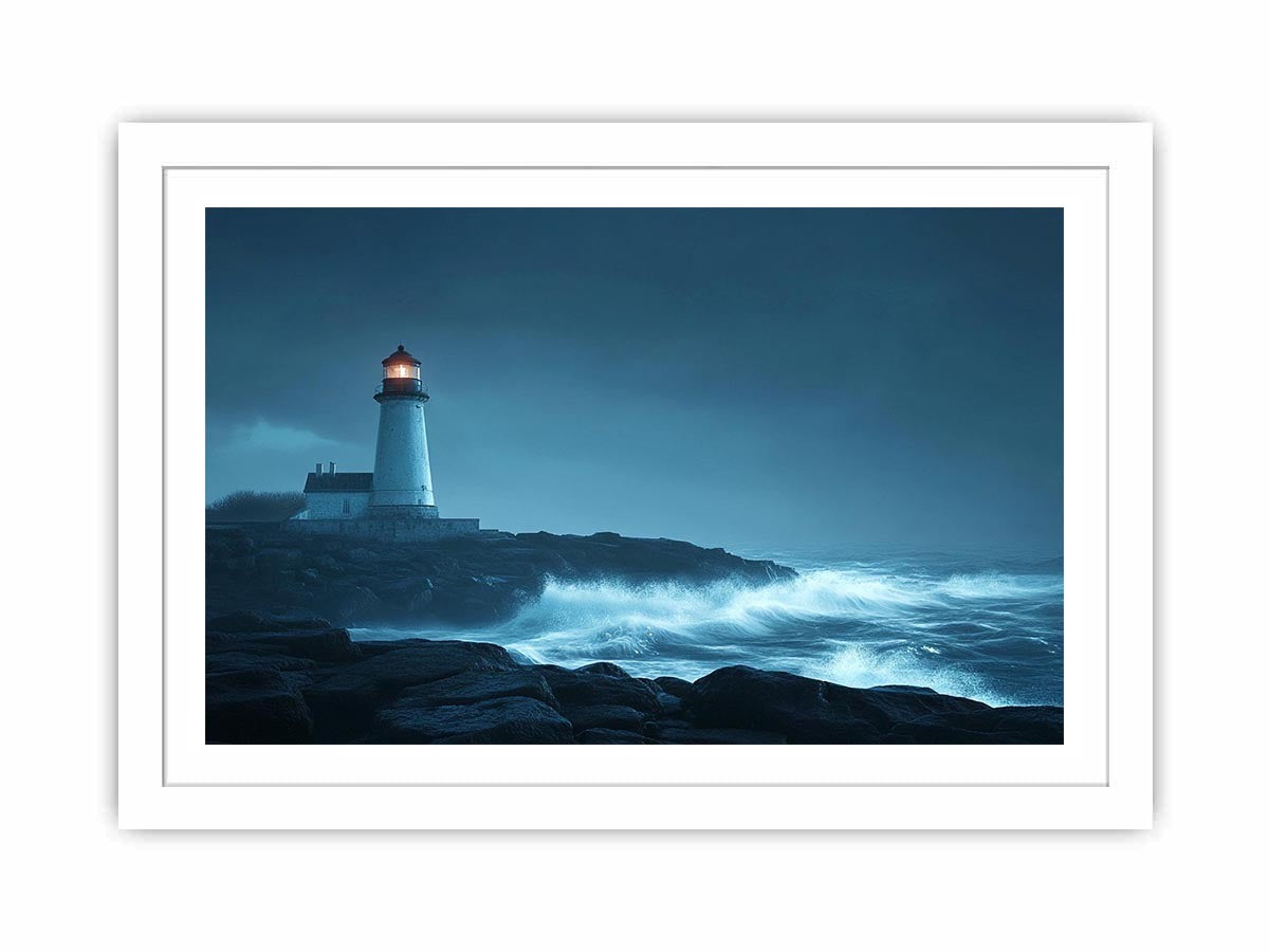Moody lighthouse Canvas Print with ocean waves