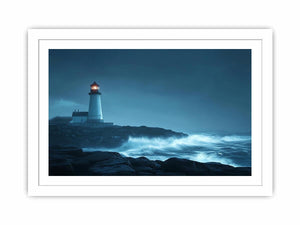 Moody lighthouse Canvas Print with ocean waves
