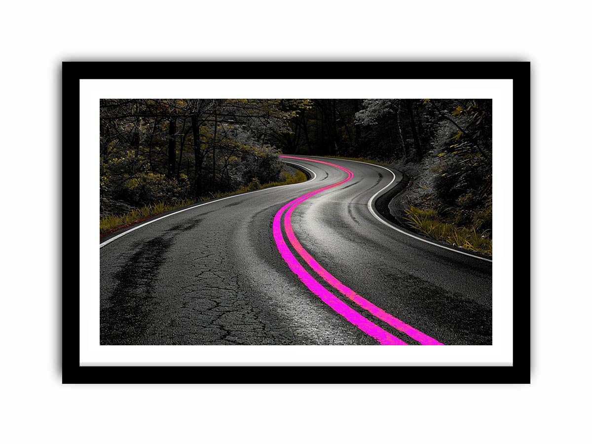 Dark forest road Canvas Print with neon pink lines