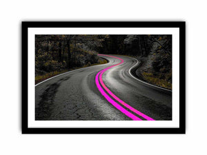 Dark forest road Canvas Print with neon pink lines