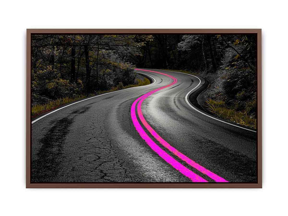 Dark forest road Canvas Print with neon pink lines