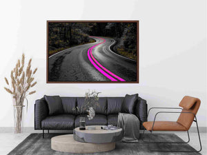 Dark forest road Canvas Print with neon pink lines