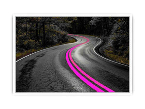 Dark forest road Canvas Print with neon pink lines