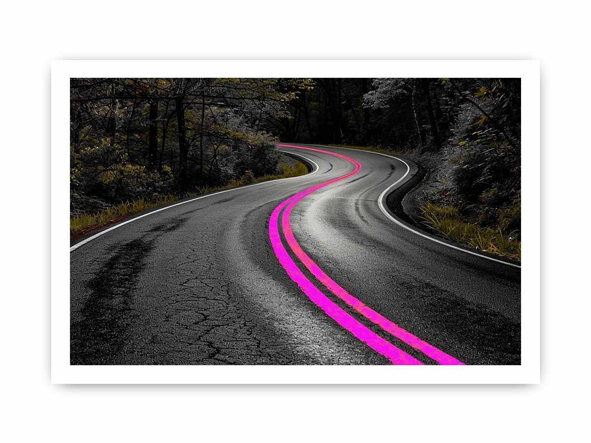Dark forest road Canvas Print with neon pink lines