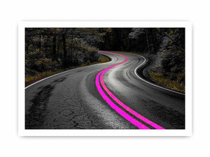Dark forest road Canvas Print with neon pink lines