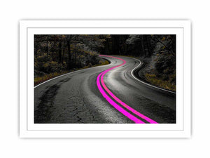 Dark forest road Canvas Print with neon pink lines
