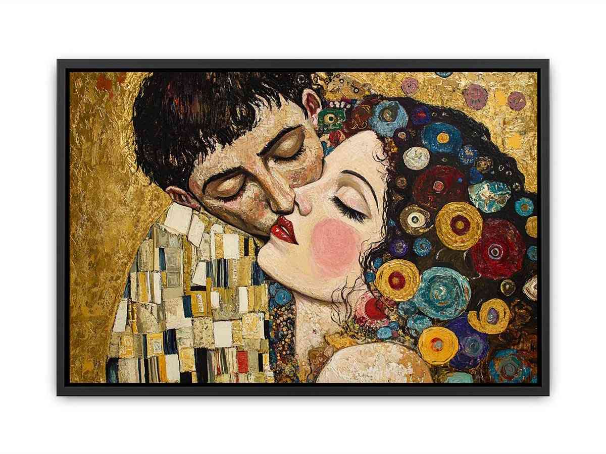 Elegant romantic kiss Canvas Print with gold and patterned details