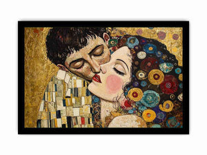 Elegant romantic kiss Canvas Print with gold and patterned details