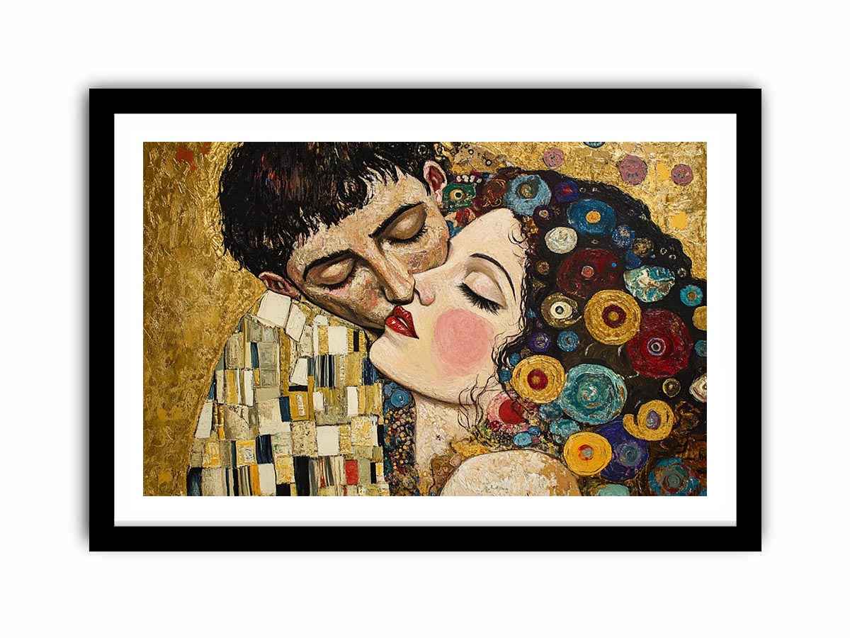 Elegant romantic kiss Canvas Print with gold and patterned details