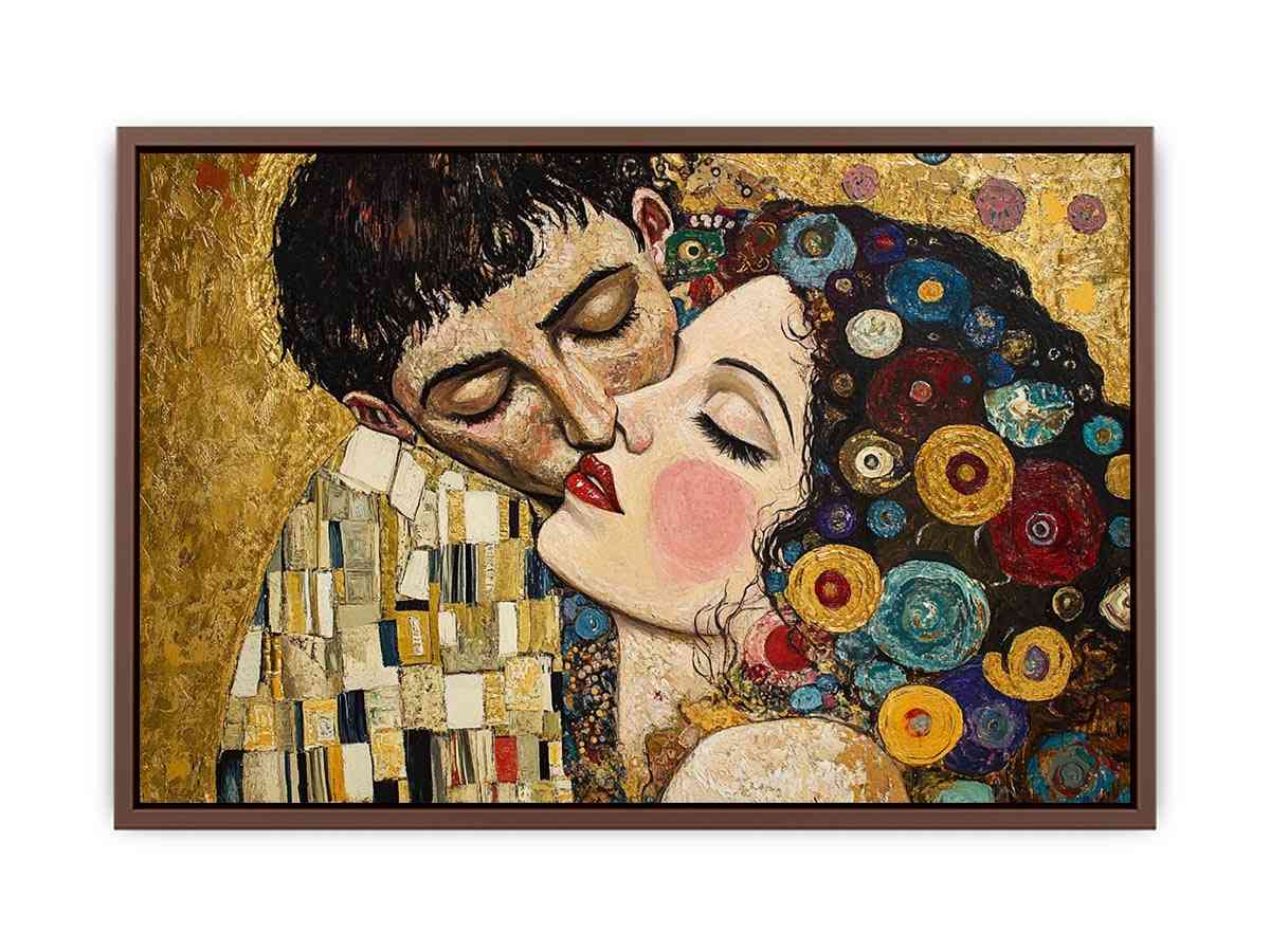 Elegant romantic kiss Canvas Print with gold and patterned details
