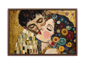 Elegant romantic kiss Canvas Print with gold and patterned details