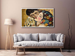Elegant romantic kiss Canvas Print with gold and patterned details