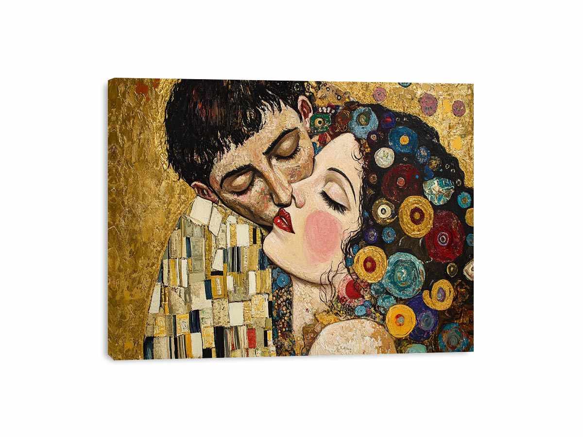 Elegant romantic kiss Canvas Print with gold and patterned details
