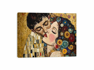 Elegant romantic kiss Canvas Print with gold and patterned details
