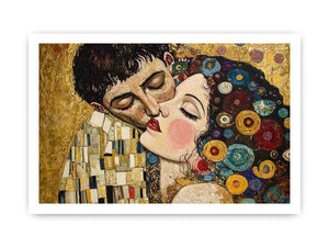 Elegant romantic kiss Canvas Print with gold and patterned details