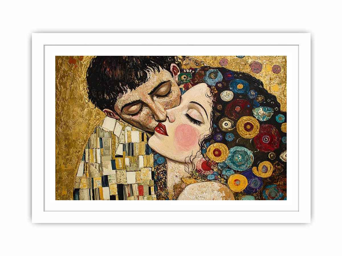 Elegant romantic kiss Canvas Print with gold and patterned details