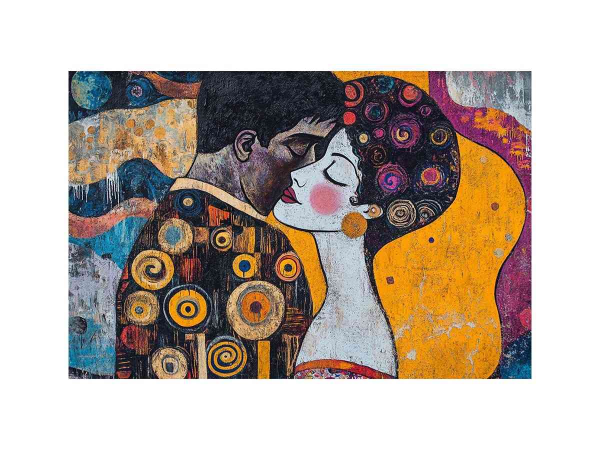Modern romantic couple Canvas Print with yellow and patterned details
