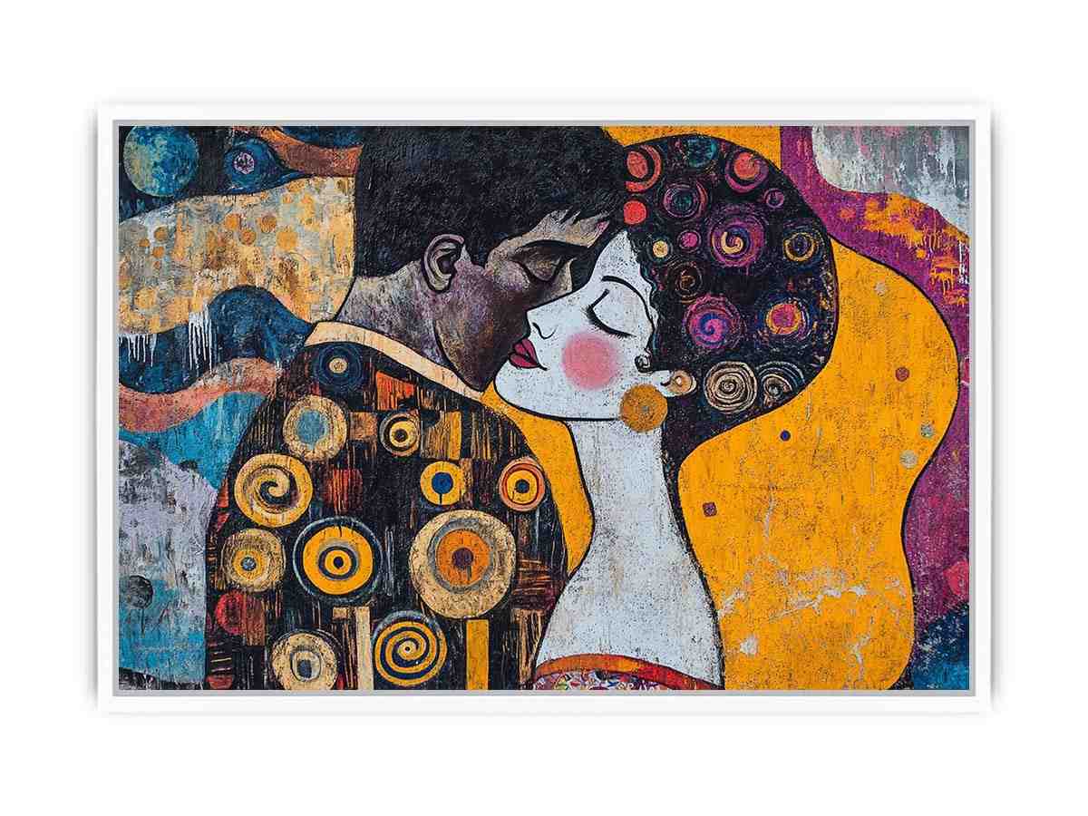 Modern romantic couple Canvas Print with yellow and patterned details
