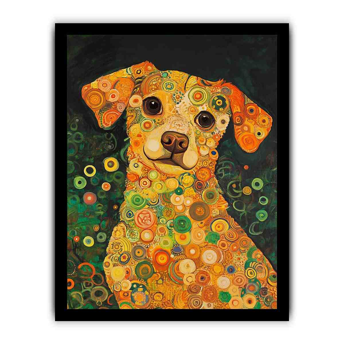 Colourful dog portrait Canvas Print with warm circles
