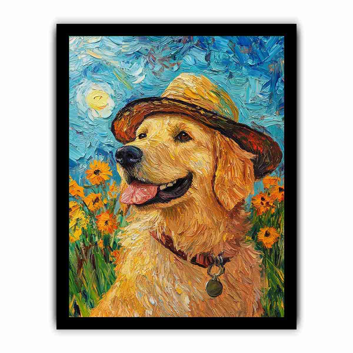Golden retriever with straw hat Canvas Print