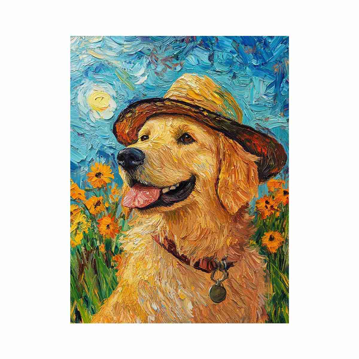Golden retriever with straw hat Canvas Print