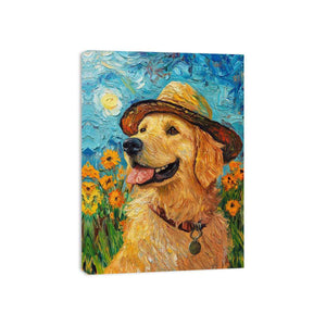 Golden retriever with straw hat Canvas Print