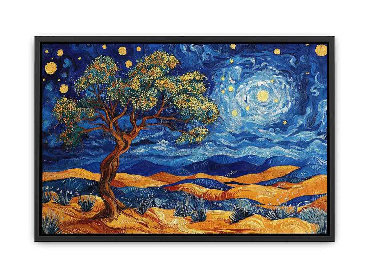 Panoramic desert moon landscape canvas art for living room wall decor.