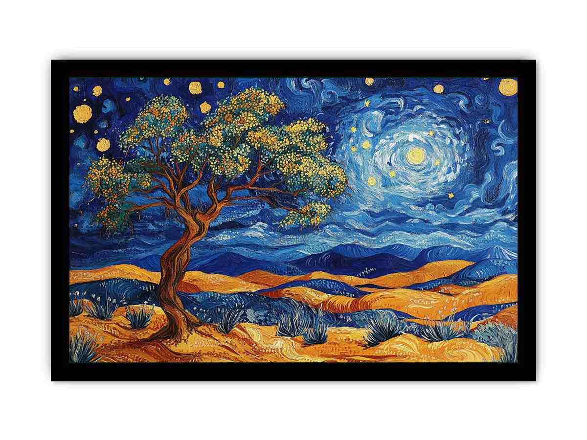 Panoramic desert moon landscape canvas art for living room wall decor.