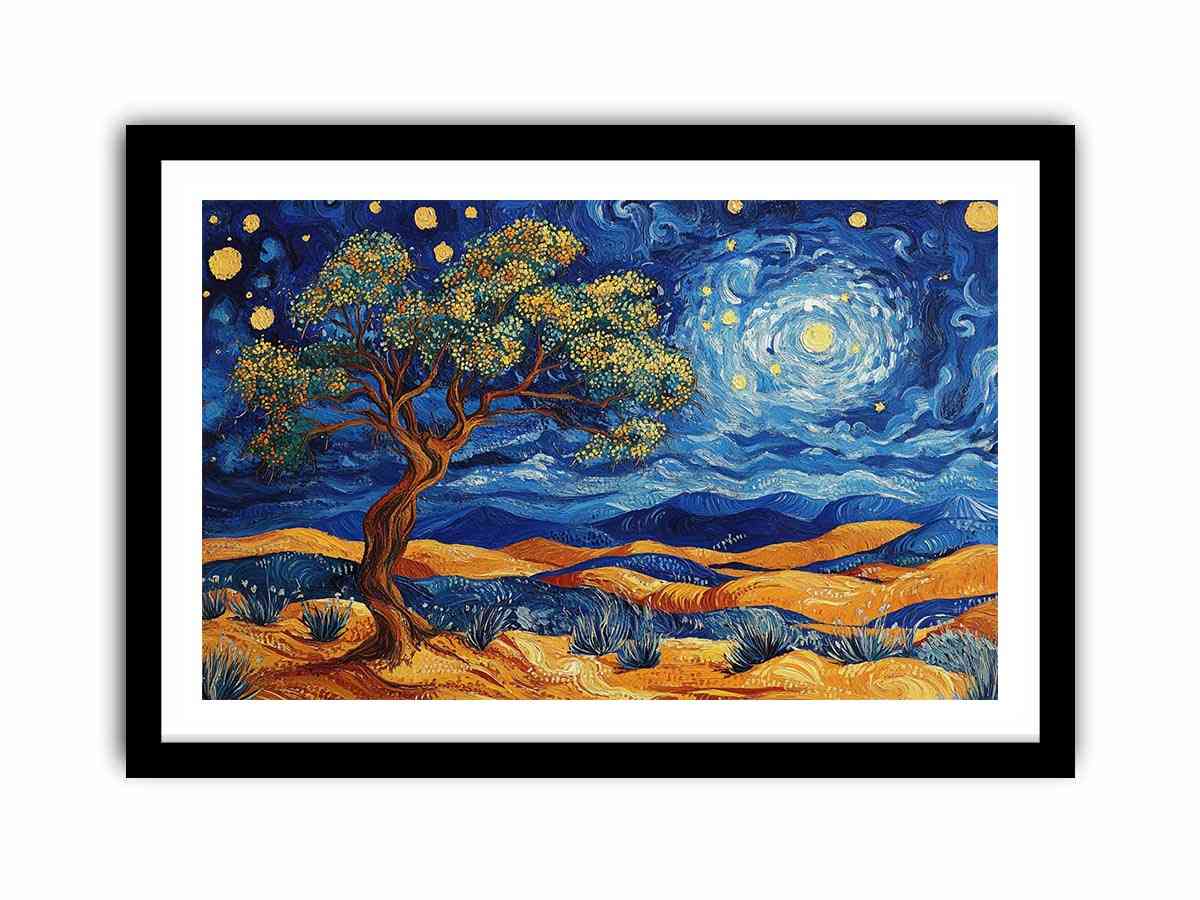 Panoramic desert moon landscape canvas art for living room wall decor.